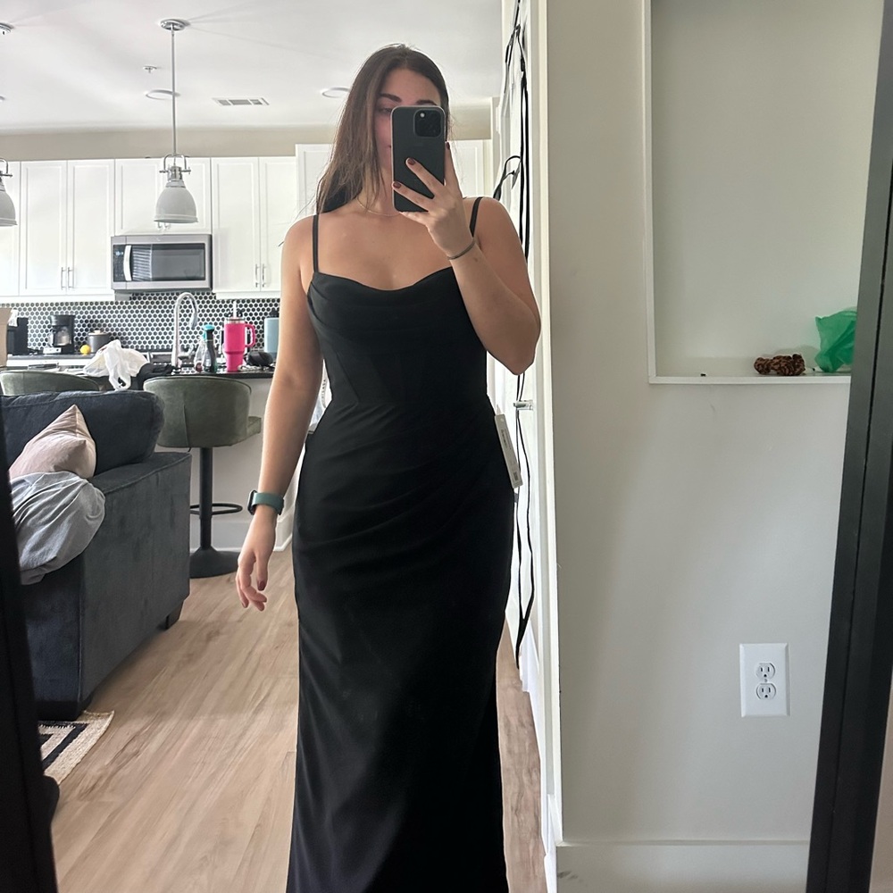 Azazie black Kyle and Kendall bridesmaid dress